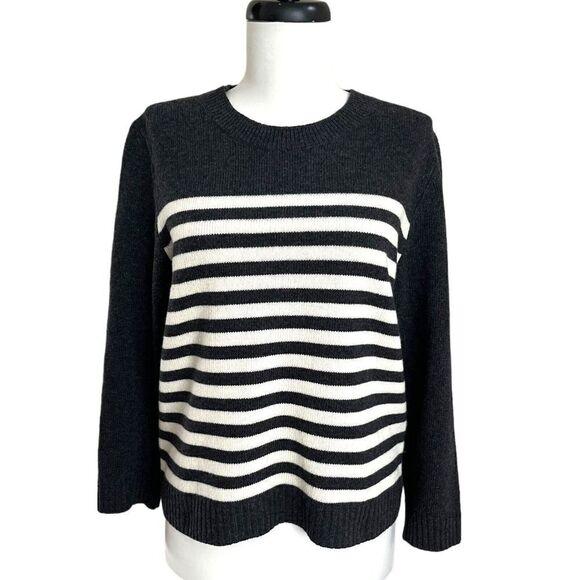 NWT Theory Shrunken ST Felted Wool Cashmere Crew Neck Sweater L Pullover Stripe - Picture 2 of 13